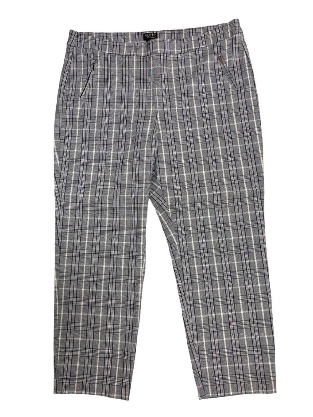 Soho Apparel Ltd Women's 2X Blue Plaid Pants Stretch Pull-On Capri Trousers